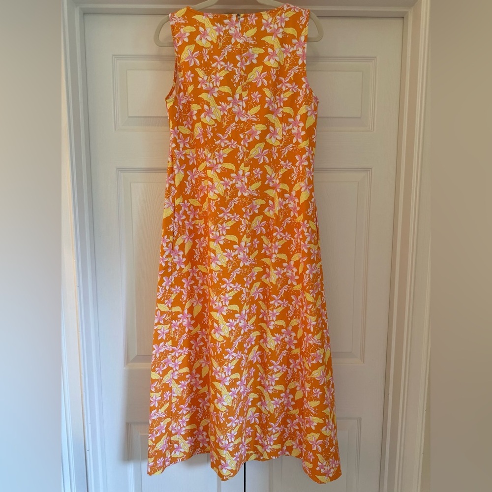 Coco Shop Floral Orange Midi Dress Frangipani Size Medium